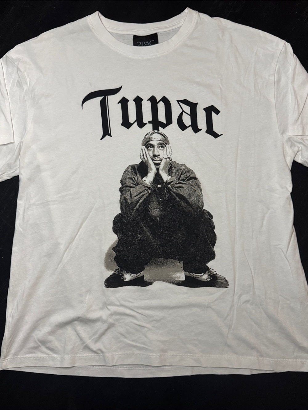 Tupac White Short Sleeve Graphic Tee with Black Portrait Print